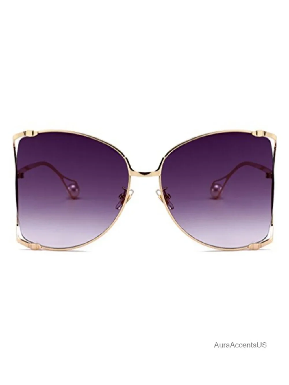 Oversized Semi Rimless Retro Metal Frame Sunglasses UV Protection Fashion Pearl